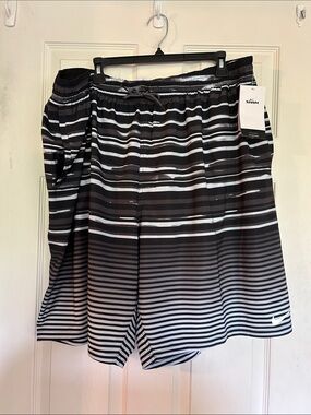 Nike Black and White Striped Swim Trunks